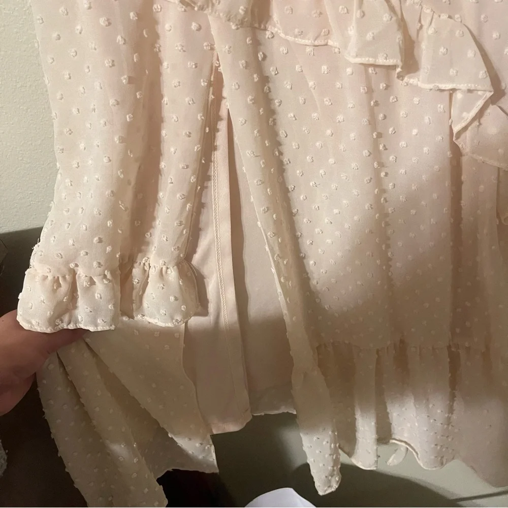 NWT LULUS Next to You Cream Swiss Dot Ruffled Midi Dress - Picture 5 of 7